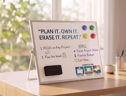 Magnetic Dry Erase Board 16x12 Inch - Double-Sided Desktop Whiteboard with 360° Rotating Stand - Small Portable White Board Set with 10 Markers, 4 Magnets, Eraser for Home Office, School, Desk
