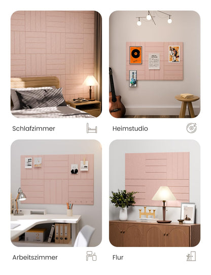 Bumusty Large Cork Board Alternative-36 x 24" Felt Bulletin Board Tiles, with 30 Pushpins, 40 Adhesive Tabs, Bold-Stripe 6-Pack, Cork Boards for Office Push Pin Board Felt Board-Pink