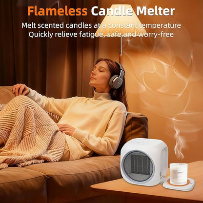 Space Heater with Mug Warmer, Electric Space Heaters for Indoor Use with Thermostatc, Candle Warmer Pate for Bedroom, Office, Large Room Use