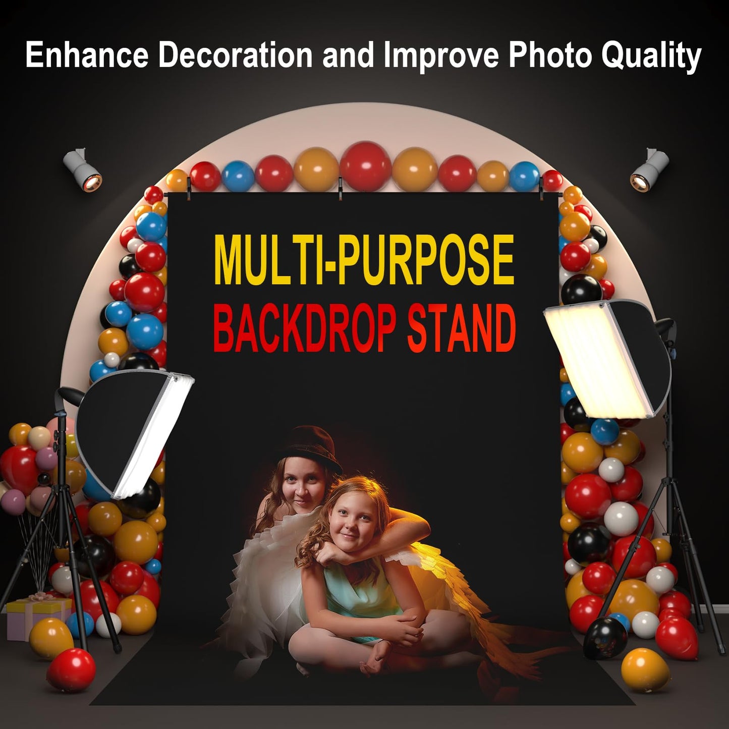 LINCO Lincostore 5x6.7ft Backdrop Stand, Portable Black Photo Backdrop Background with T-Shape Stand, Carry Bag, Spring Clamp for Photography Party Decoration Streaming Studio (Black Backdrop)