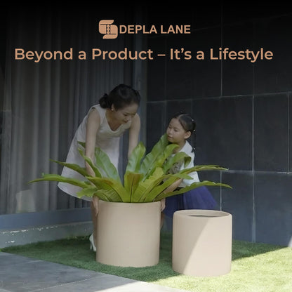 DEPLA LANE Lumero Fiberstone Cylinder Planter (14.0" Pot Opening x 15.7" D x 15.7" H) Smooth Finishes, Lightweight, Durable, UV Resistant, Minimalist Decor, Indoor Outdoor Plant Pot (XL, Cream White)