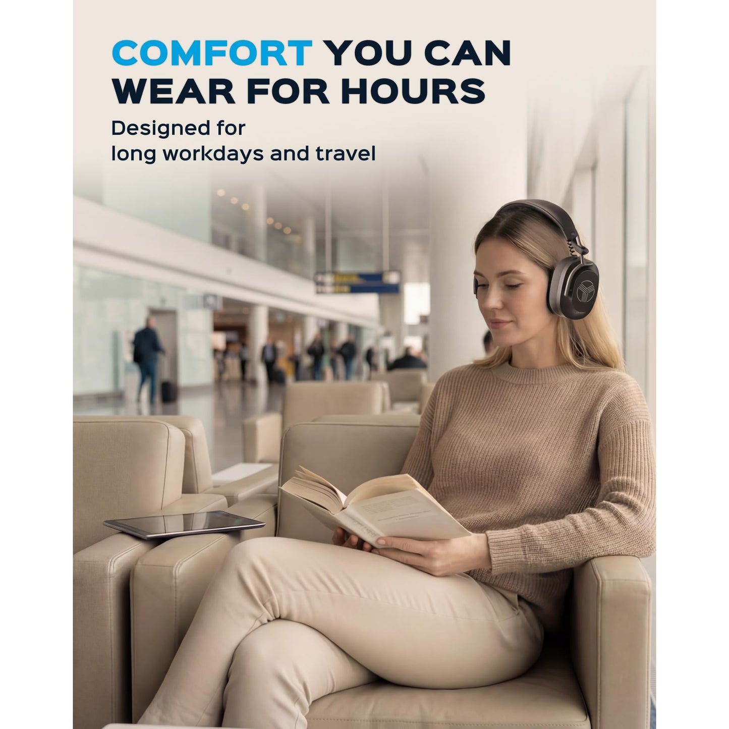 TREBLAB Bluetooth Headphones Over The Ear, Noise Cancelling, Hybrid ANC, 64H Battery, IPX4, Foldable Wireless Headphones with Mic, Lightweight, Work and Travel – U5