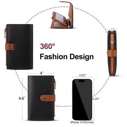 yiijay Wallet Women RFID Blocking Multi Cards Wallet Credit Card Holder for Women Large Capacity Lady Leather Trifold Travel Wallet with Pen Holder