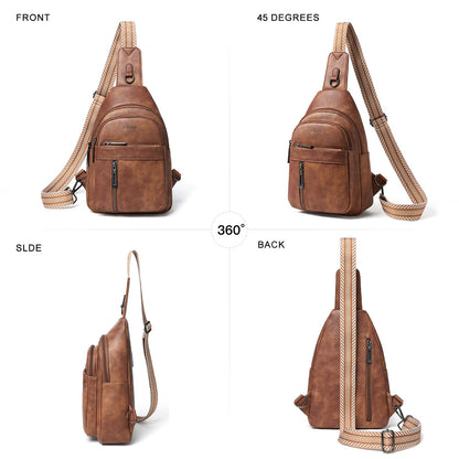 LATMAP 7L Sling Bag For Women Men Backpack Fanny Pack Crossbody Chest Travel Shoulder Belt Bags Purse Handbag PU Leather Brown