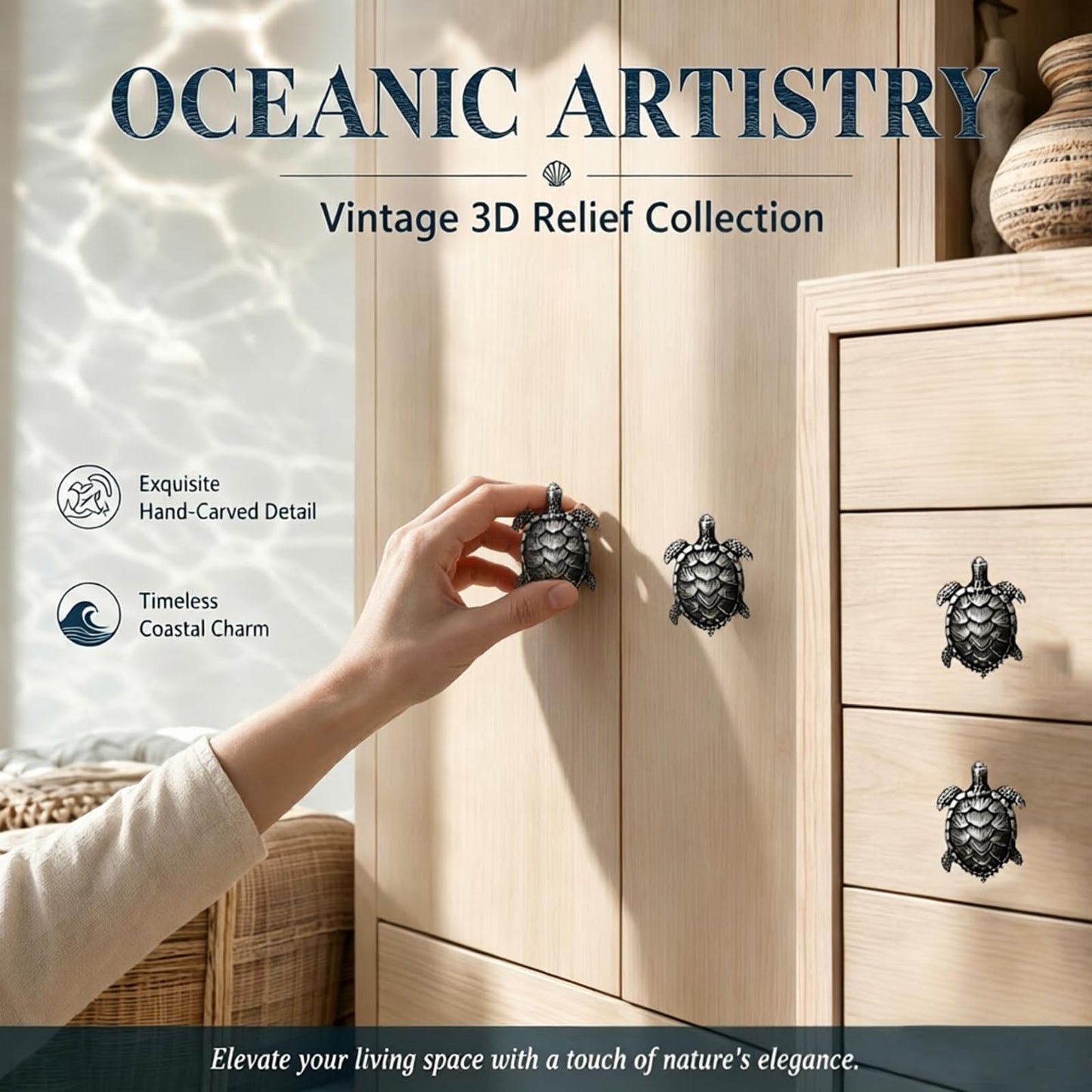 Jinyuanchao Ocean Turtles Handle 4PCS, Metal Dresser Drawer Cabinet Door Knobs Pulls Handles Home Bathroom Beach Nautical Coastal/Forest Decor Animal Series (Turtle, Pewter)