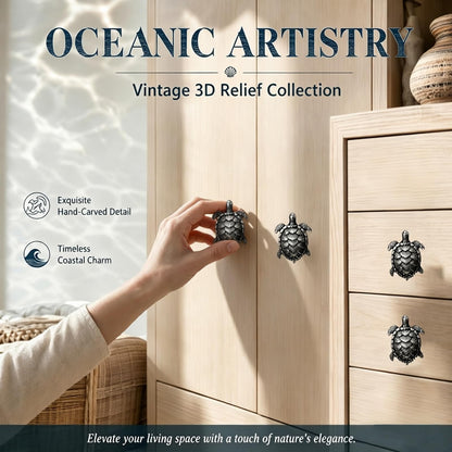 Jinyuanchao Ocean Turtles Handle 4PCS, Metal Dresser Drawer Cabinet Door Knobs Pulls Handles Home Bathroom Beach Nautical Coastal/Forest Decor Animal Series (Turtle, Pewter)