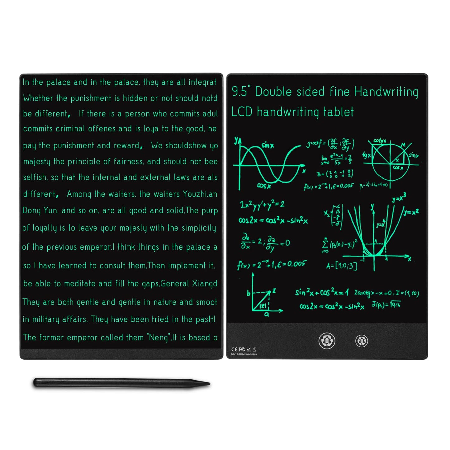 LCD Writing Tablet 9.5 Inch Double Display, Ultra-Slim 0.2in Lightweight Compact Digital Notepad, Two-Sided Reusable Drawing Pad with Magnetic Stylus, Kids Doodle Board for Adults Office School