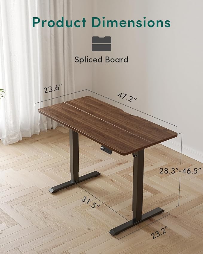CubiCubi Electric Standing Desk, 48 x 24 Inches Height Adjustable Sit Stand Desk, Ergonomic Home Office Computer Workstation, Black Walnut