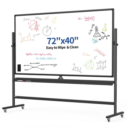 DexBoard Large 72x40 Inch Mobile Whiteboard, Double-Sided Magnetic Dry Erase Board on 360-Degree Rolling Stand, Height-Adjustable, Reversible for Office, Classroom & Home Use
