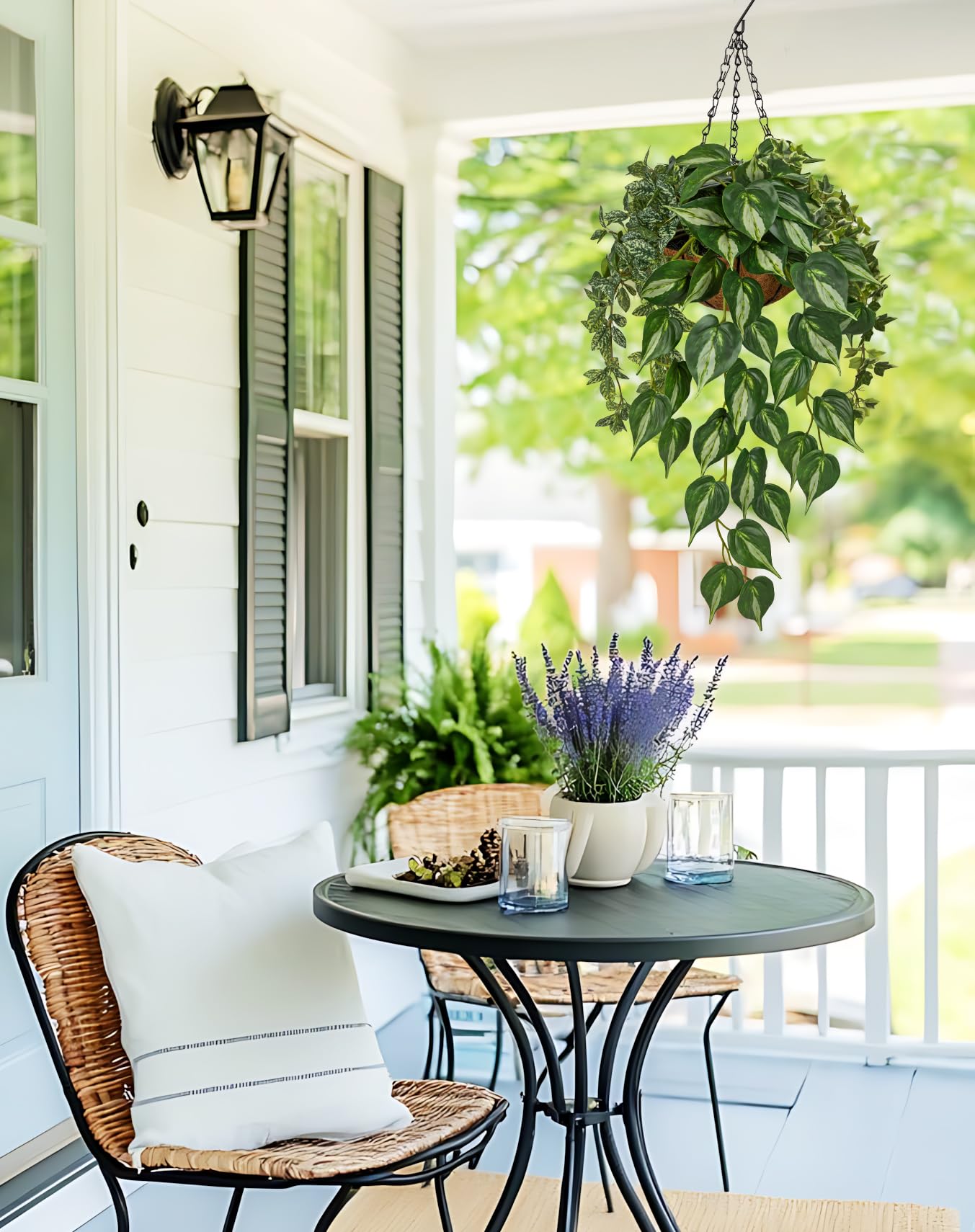 Fake Hanging Plant with Pot, Large Hanging Artificial Plants with Basket & Hanger Faux Greenery Plants Indoor Outdoor Decor Fake Pothos Plant in Pot for Wall Balcony Patio Office Bathroom Shelf