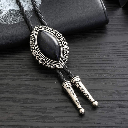 Bjesinmo Leather Bolo Tie with Black Olive Stone Pendant Western Neck Ties for Men Vintage Cowboy Necktie Turquoise American Style Fashion Accessories