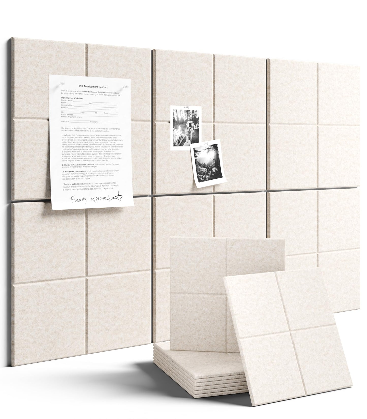 Large Felt Bulletin Board 36"x24", 6-Pack 4-Compartment Wall Organizer, Cork Board Alternative with 60 Removable Adhesive Tabs, Modular Felt Panels for Home Office, Classroom and Study-Oatmeal