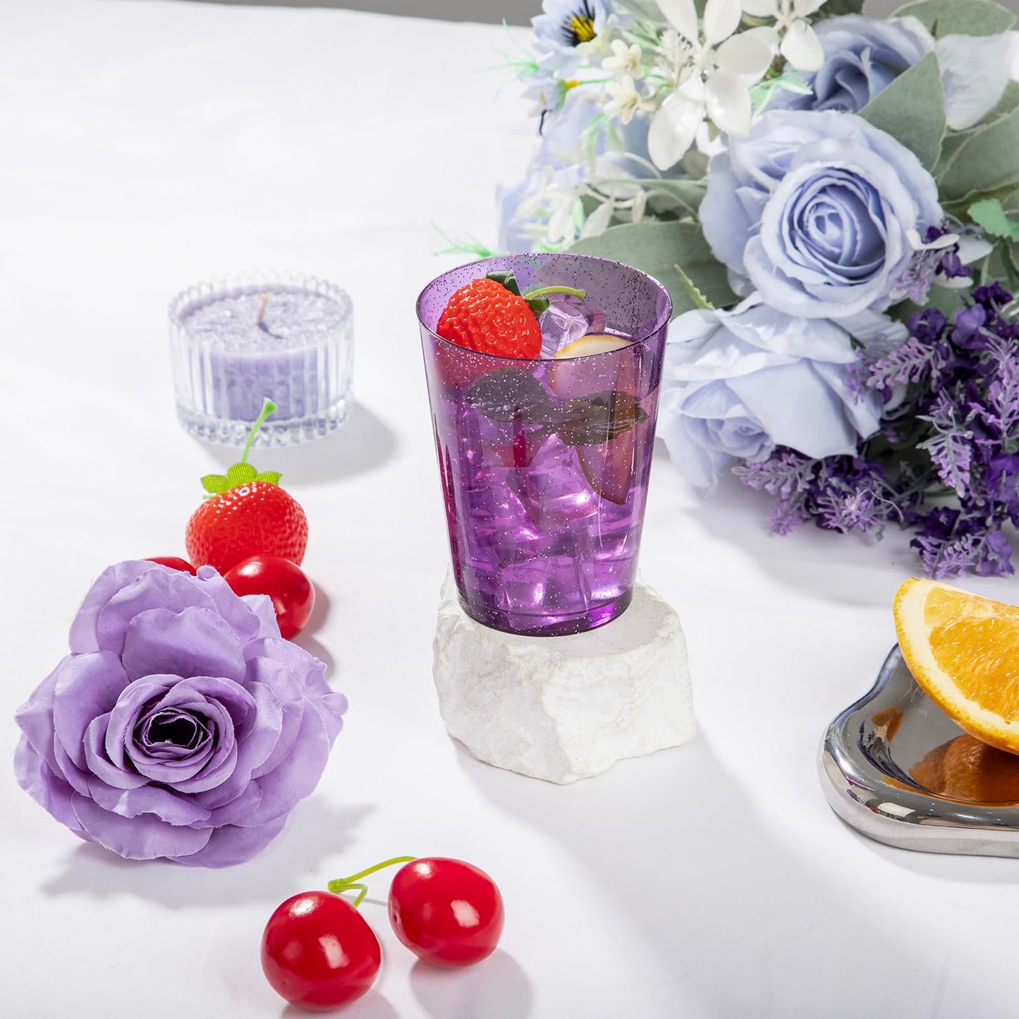 DaYammi 100 Pack 10 oz Purple Plastic Cups- Disposable Cups Tumblers, Elegant Purple Glitter Party Drinking Cup Perfect for Wedding Purple cups Perfect for Party Wedding Bridal Shower