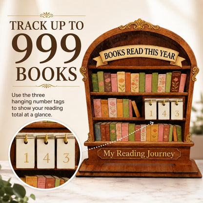 Wooden Reading Tracker, Annual Book Log for Book Lovers, Rustic Bookshelf Design, for Readers
