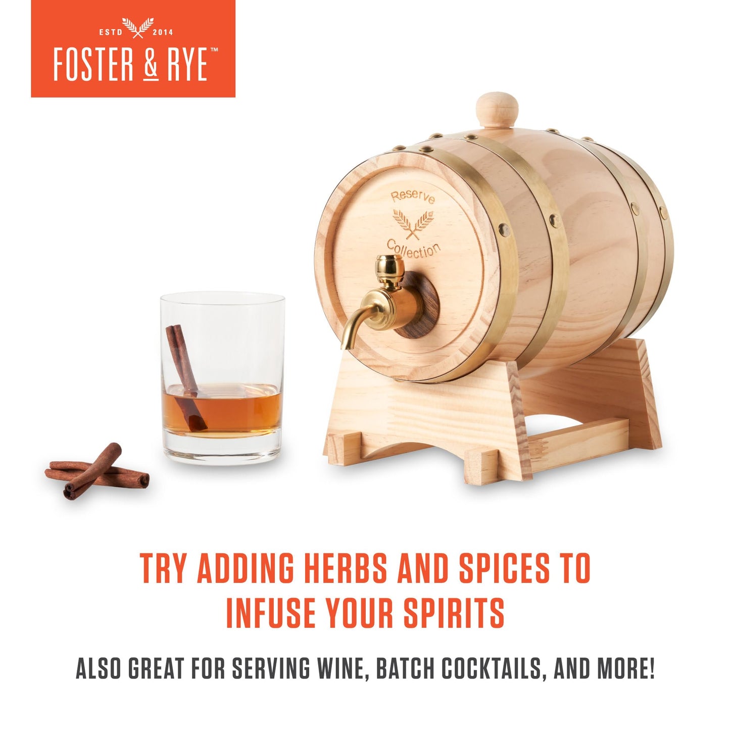 Foster & Rye Wooden Barrel for Whiskey, Whiskey Infusion Bourbon Barrel Moonshine Jug with Spigot, Liquor Dispenser Beverage Barrel - Holds 750mL Set of 1