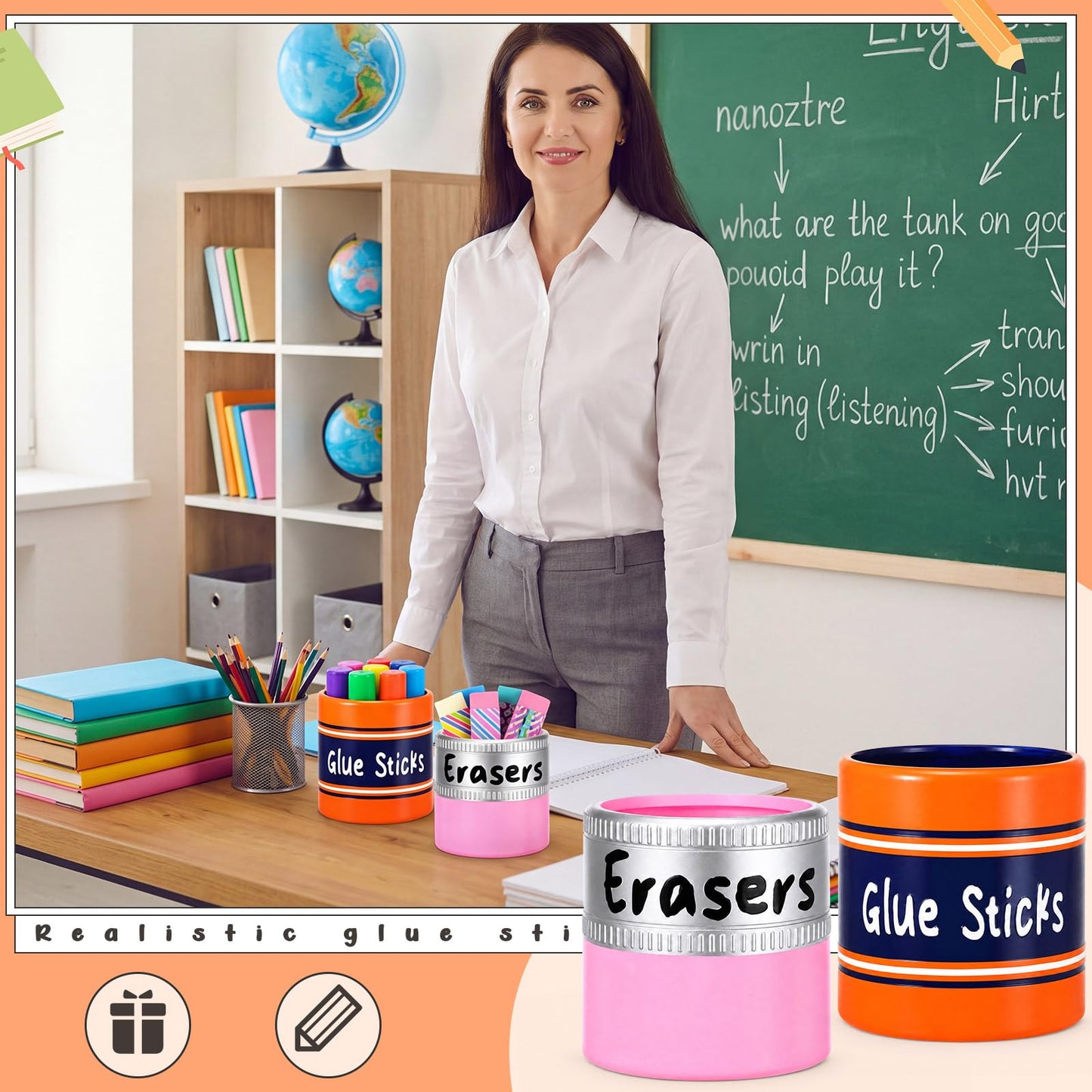 Tenceur 2 Pcs 4.7x4.7 Inches Glue Stick Erasers Bucket for Teacher Desk Organizer Pencil Holder Bucket Large Capacity Desk Organizer for Teacher Classroom Craft Supply Storages