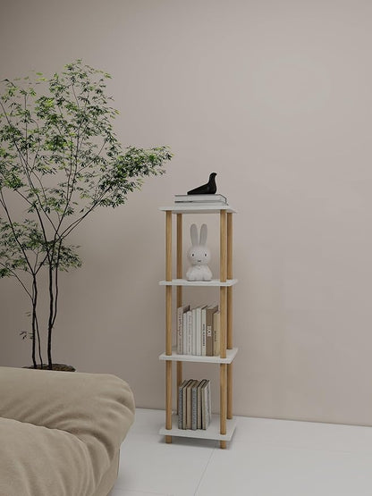 4-Tier White Bookshelf, Wooden Bookcase with Open Shelves, for Small Spaces,Living Room Bedroom Office,No-Tool Assembly,11.8" D x 14.1" W x 47.2" H inches.