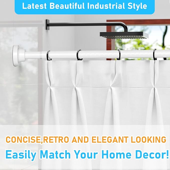 MEXAU White Tension Curtain Rod 40-113 Inch Long Tension Rod 1.26" Spring Tension Curtain Rod Adjustable Curtain Rods No Drilling Tension Shower Rod Curtain Tension Rod for Bathroom Windows Doorways