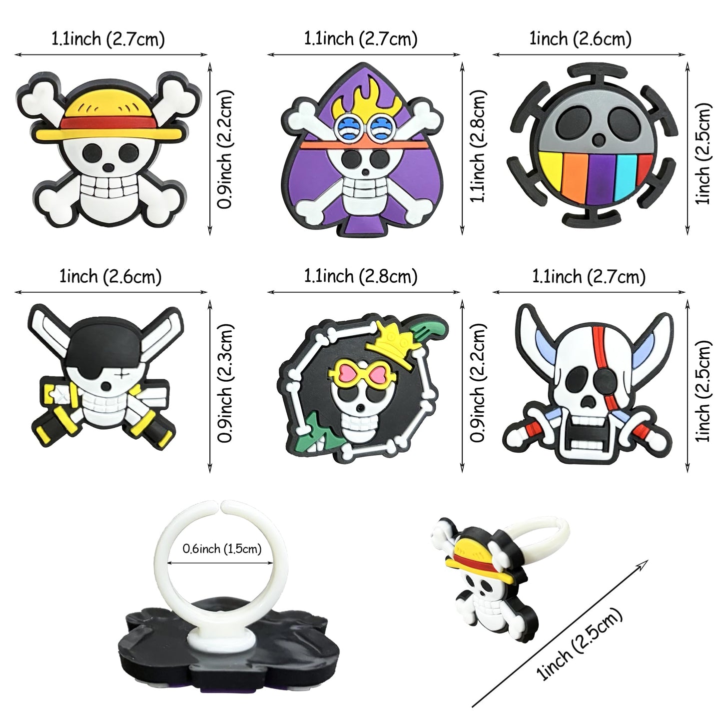 Mosytiay 24 PCS Anime Skull Cupcake Rings Toppers Pirate Themed Cupcake Toppers 6 Style Skeleton Cake Decorations for Skull Theme Baby Shower Birthday Halloween Pirate Party Cake Decorations Supplies