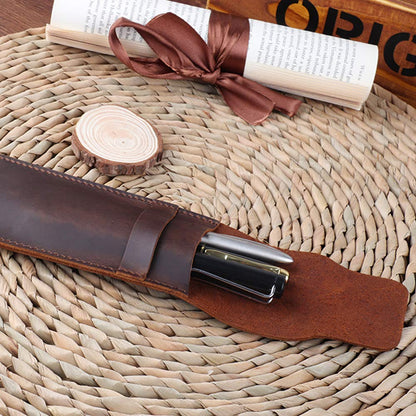 Daimay Leather Pen Case Holder Handmade Fountain Multi Pens Pouch Crazy Horse Leather Pen Protective Sleeve Cover – Black