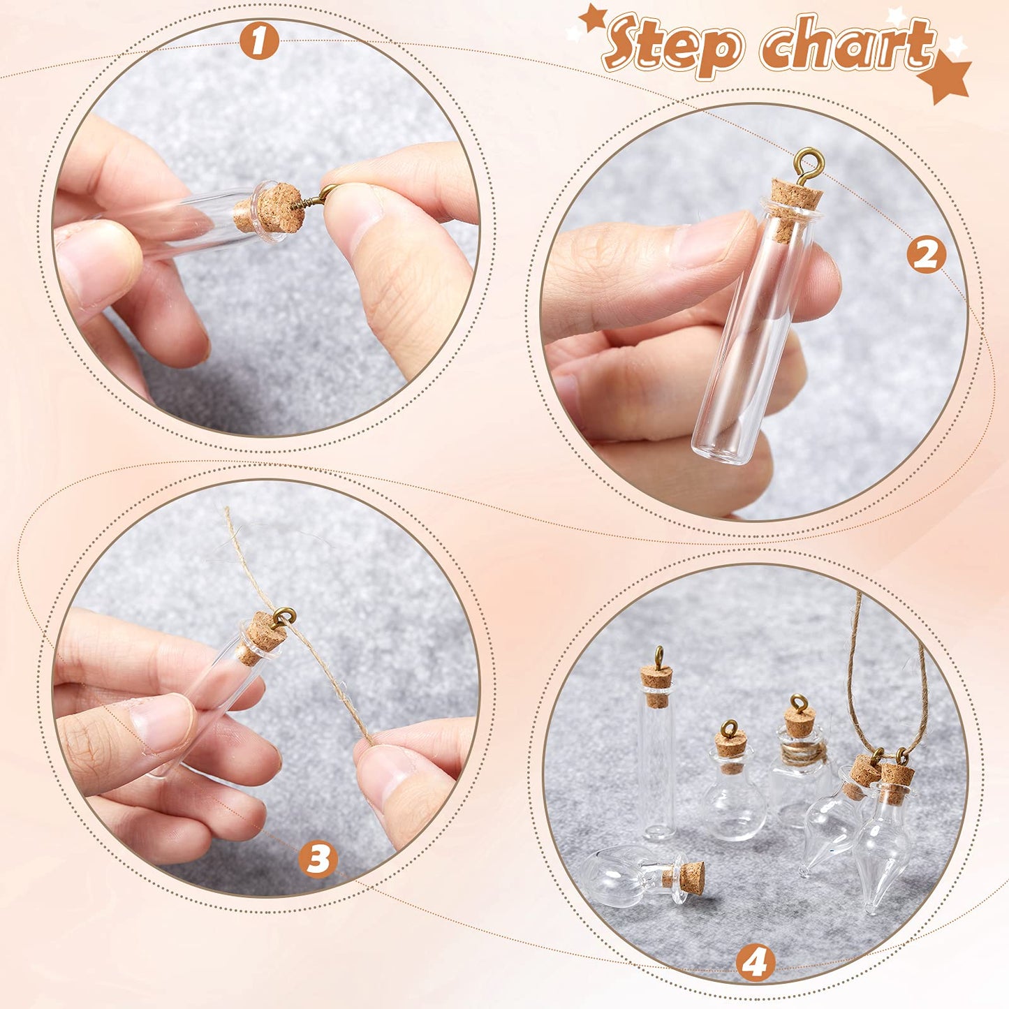 Honeydak 100 Pcs Small Mini Glass Bottles Jars with Cork Stopper Set Potion Bottle Tiny Refillable Wishing Bottles Drifting Bottle with Eye Screw Funnel Rope for DIY Bead Containers, 10 Shapes