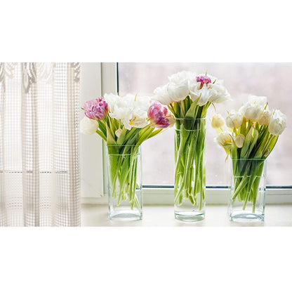WGV Tall Square Vase Glass Block, Length 3", Height 6", Clear Bud Floral Container, Candle Holder, Planter Terrarium for Wedding Party Event, Home Office Decor, 1 Piece