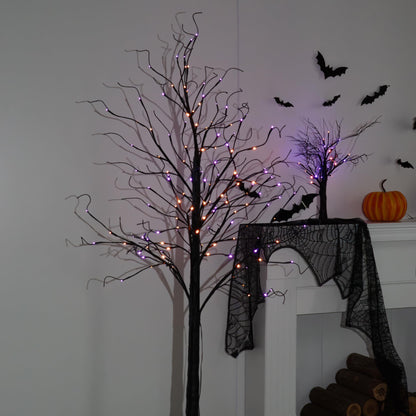 TW SHINE 6FT Halloween Lighted Black Birch Tree, 144 LED Purple and Orange Lights Artificial Spooky Tree with Timer, Waterproof Halloween Decoration for Indoor Outdoor Home Party Decor