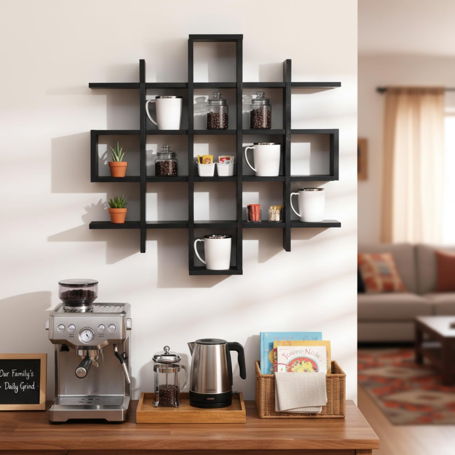 Suzile Oversize Coffee Mug Display Rack Wooden Display Shelves Rustic Wooden Floating Curio Shelf Travel Wall Mounted Coffee Mug Rack Holder Shadow Box Shelf(5.1x5.1x3in,Black)