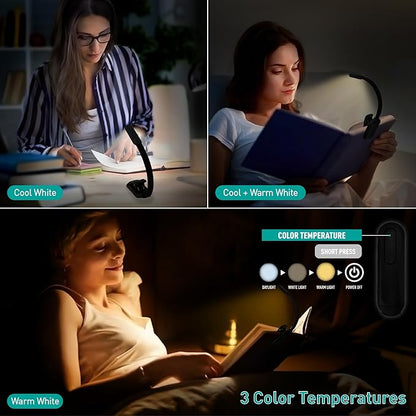 Rechargeable Book Light - 9LED Vertical Reading Light w/ 9 Color Temp, Stepless Dimming, 50H Battery, USB-C, Clip & Magnet - Gift for Book Lovers