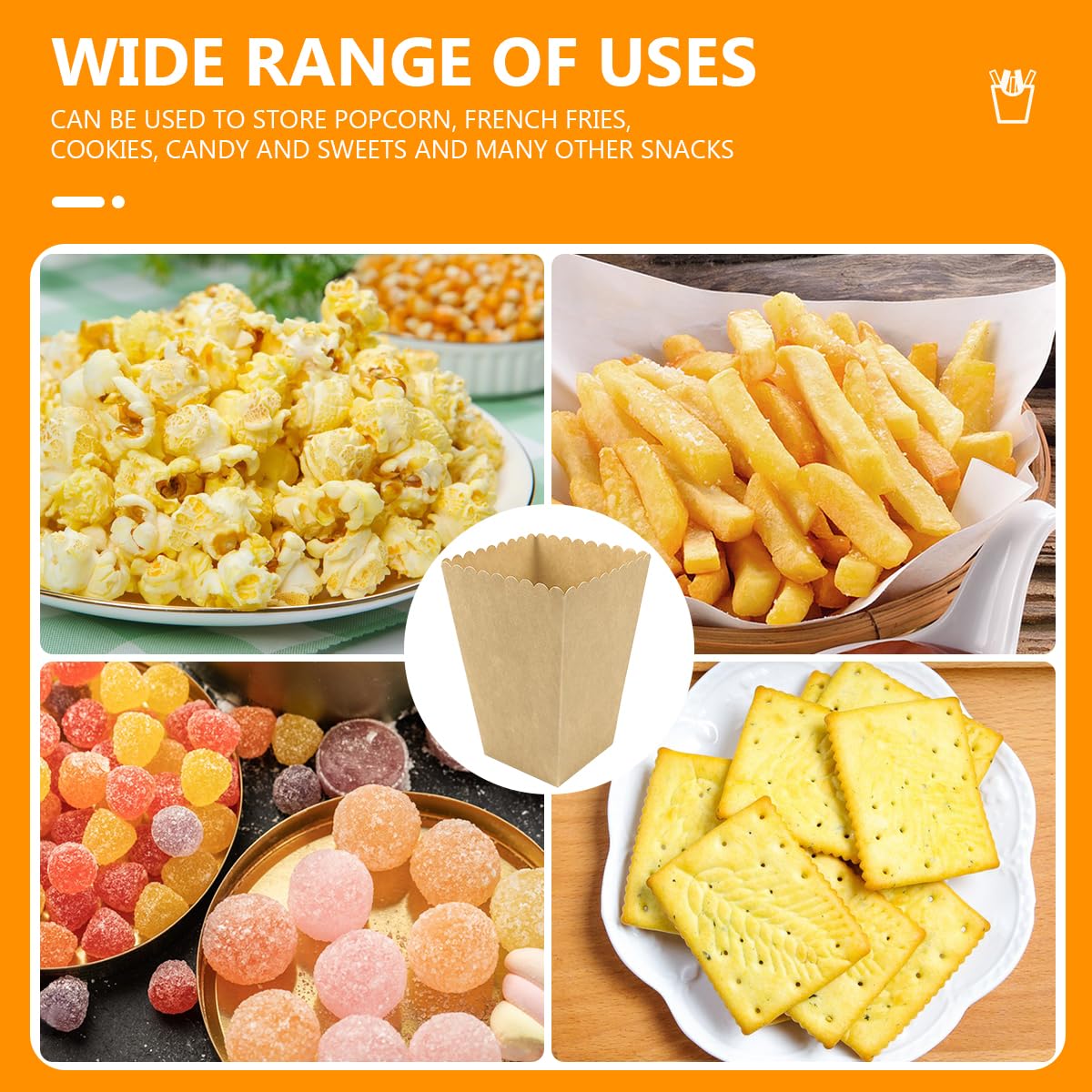 DOERDO 50pcs Popcorn Box for Party, Kraft Paper Popcorn Buckets Oil-Proof Snack Containers for Movie Theater Wedding Birthday Party, 3.5x3.5x5.4Inch