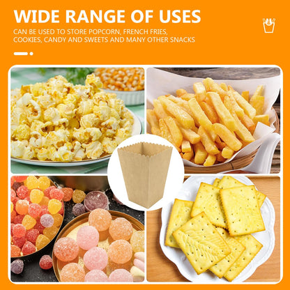 DOERDO 50pcs Popcorn Box for Party, Kraft Paper Popcorn Buckets Oil-Proof Snack Containers for Movie Theater Wedding Birthday Party, 3.5x3.5x5.4Inch