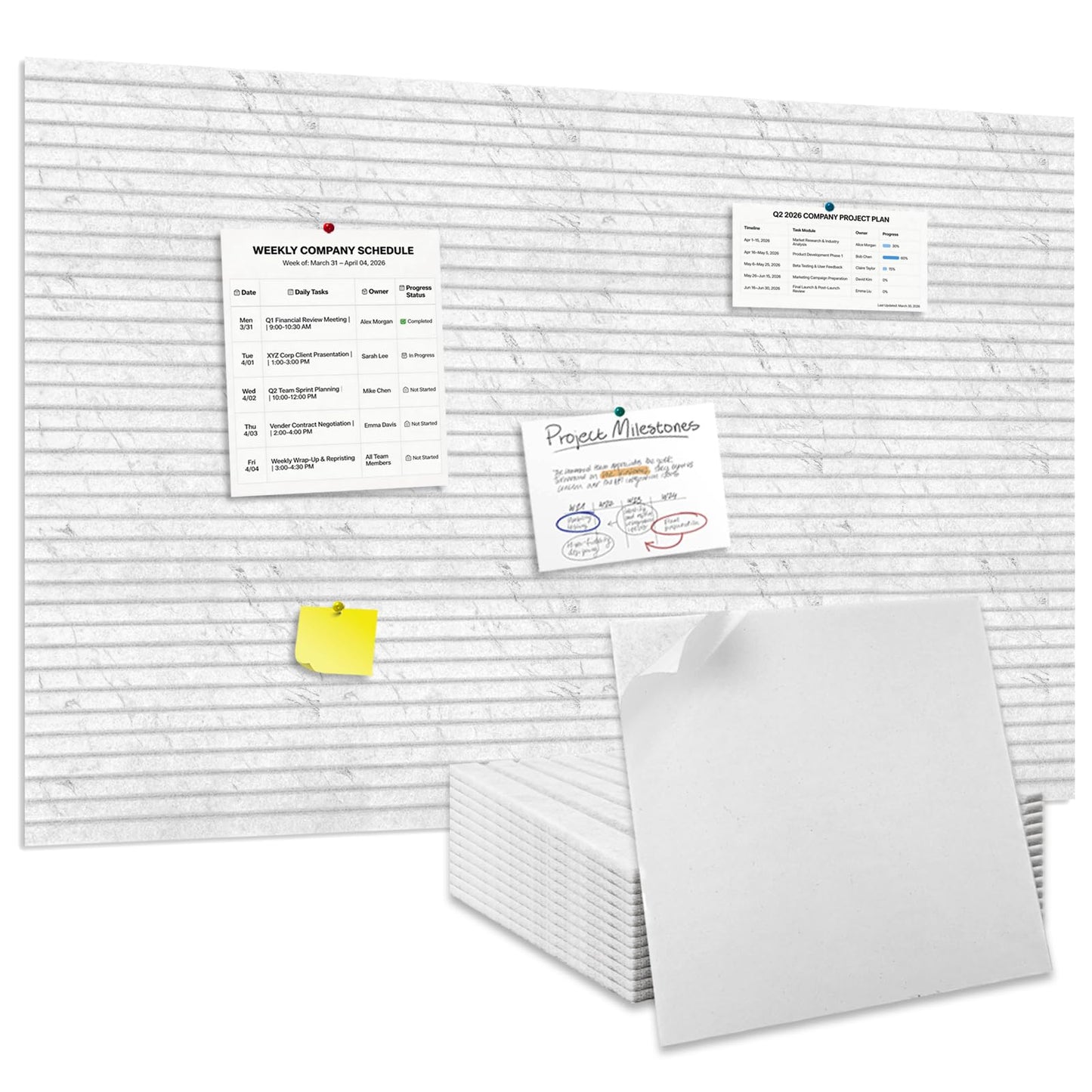 TOMAIX 12-Pack Felt Bulletin Boards (11.8" x 11.8") – Self-Adhesive Wall Tiles with Pushpins; Ideal for Offices, Classrooms, and Home Decor; for Posting Notes, Photos, and Memos(Gray)