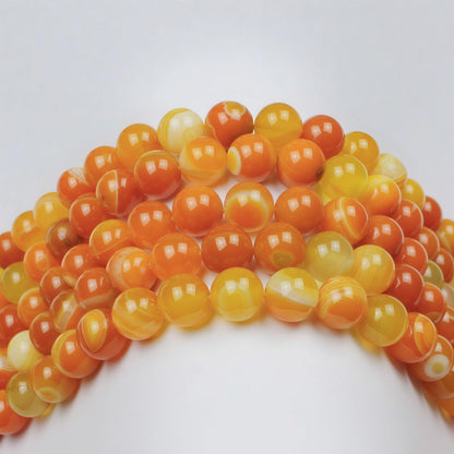 MJDCB Natural Stone Beads Orange Stripe Agate Round Loose Beads for Jewelry Making DIY Bracelet Necklace (10mm)