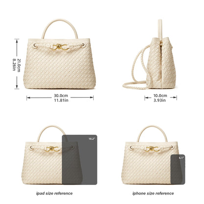 Woven Tote Bag Womens Purse: Vegan Leather Shoulder Handbags - Fashion Summer Beach Tote Bags - Large Travel Totes Handwoven Satchel for Holidays (Off-white)