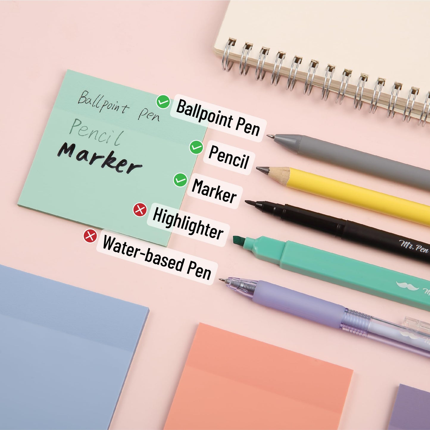 Mr. Pen- Aesthetic Book Annotation Kit, 38 pcs, 12 No Bleed Aesthetic Highlighters, 5 Gel Pens Black Ink, 700 Transparent Sticky Notes & Tabs for Study, Bible Journaling, Planner, Office Supplies