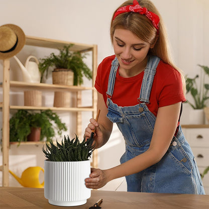 QINLANG White Ceramic Planters for Indoor and Outdoor Plants, White Plant Pot Set of 3 (7.8/6.5/5.1 inch), Ceramic Flower Pots for Plants with Drainage