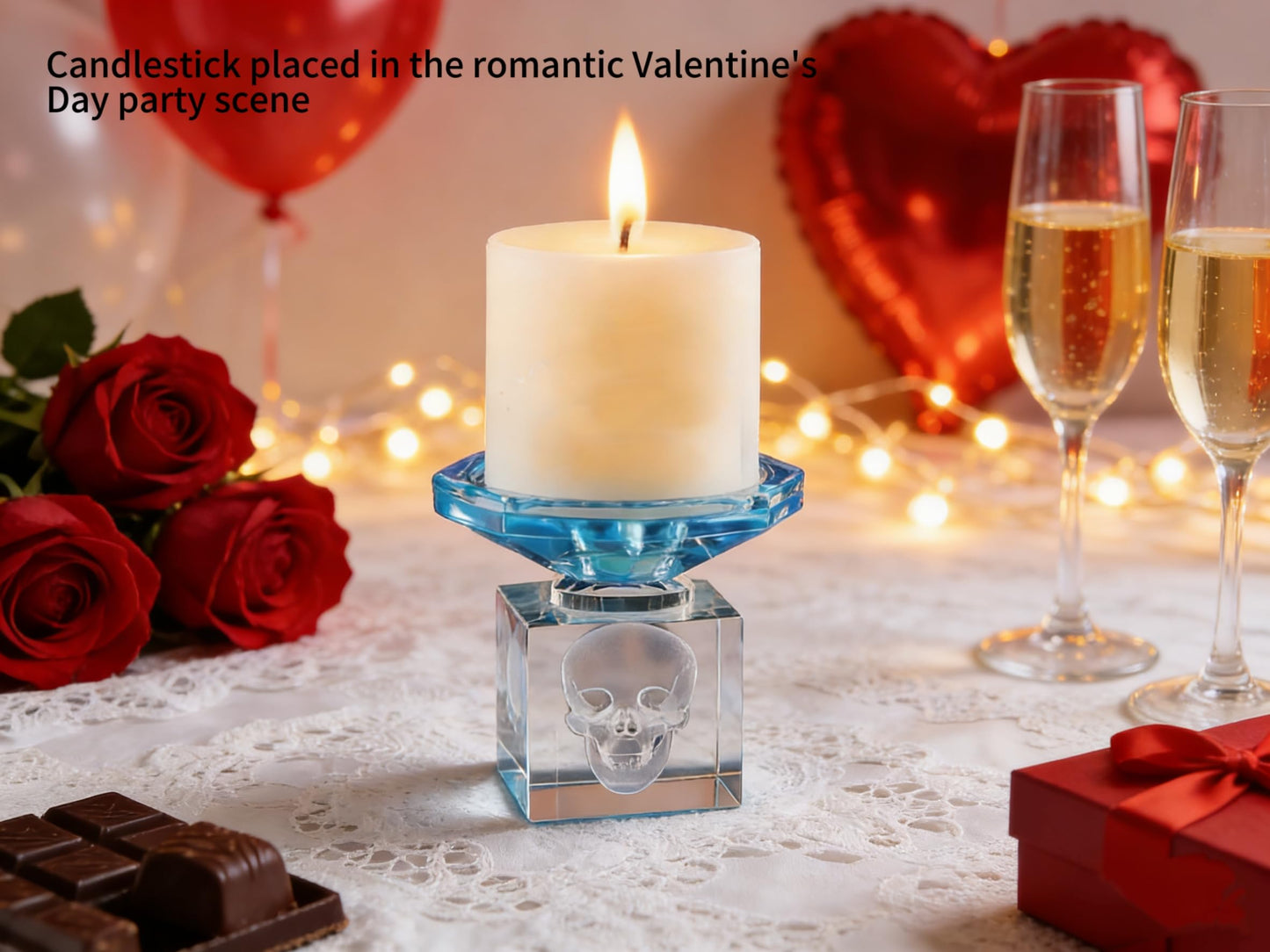 WF Crystal Tea Light Holder, Skull Scented Candle Holder, Easter Decorations Statue for Table Centerpiece Wedding Birthday Party Festival (NO Candles)