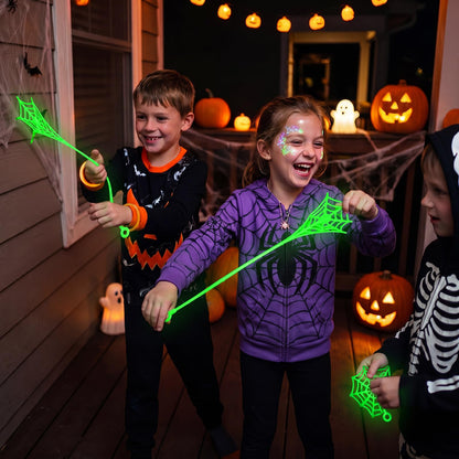 Thenshop 60 Pcs Halloween Sticky Spider Web Party Favors Glow in the Dark Sticky Web Hand Toys for Kids 6.3 Inch Goodie Bag Stuffers for Classroom Prizes Birthday Party Supplies