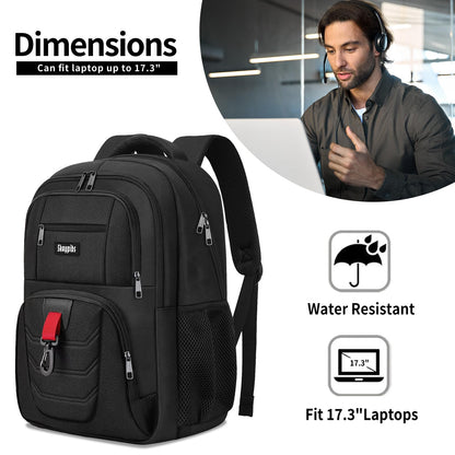 Skaypibs School Backpack for Boys Girls Teens, Black Backpack for Men Women, 17.3 Inch Laptop Backpacks with USB Port, Water Resistent book bag, Work College Bookbag, back pack