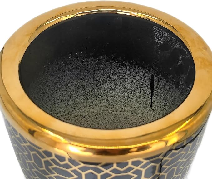 ZOEJADE Minimalist Luxury Ceramic Umbrella Stand Umbrella Holder Vase for Umbrella Canes Walking Sticks Entryway Indoor 18" High Black Gold
