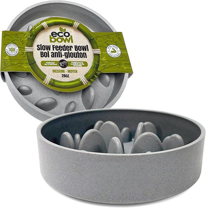 Palz&Co EcoBowl Slow Feeder for Dogs & Cats, 28 oz Gray - Natural Bamboo Puzzle Pet Bowl with Non-Slip Base for Slower Eating & Better Digestion, Dishwasher Safe