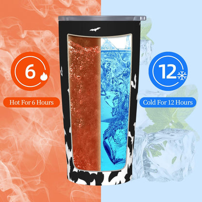 TOUNHEYA Halloween Bat Tumbler with Lid and Straw Black White 20oz Insulated Stainless Steel Cup Animal Travel Coffee Mug Water Bottle for Women Gift for Birthday Christmas