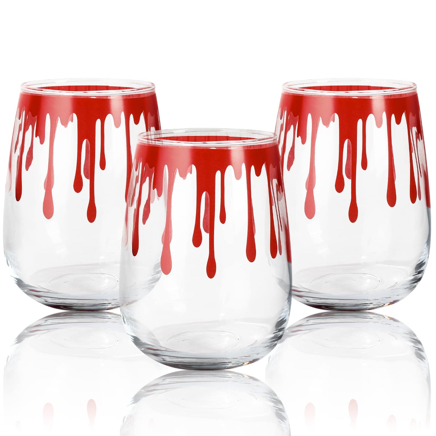 Whaline 3Pcs Halloween Stemless Wine Glasses 17oz Blood Splattered Drinking Glasses Horror Bloody Tumbler Cups for Halloween Party Event Supplies Kitchen Decorations Wine Glasses Lovers Gift