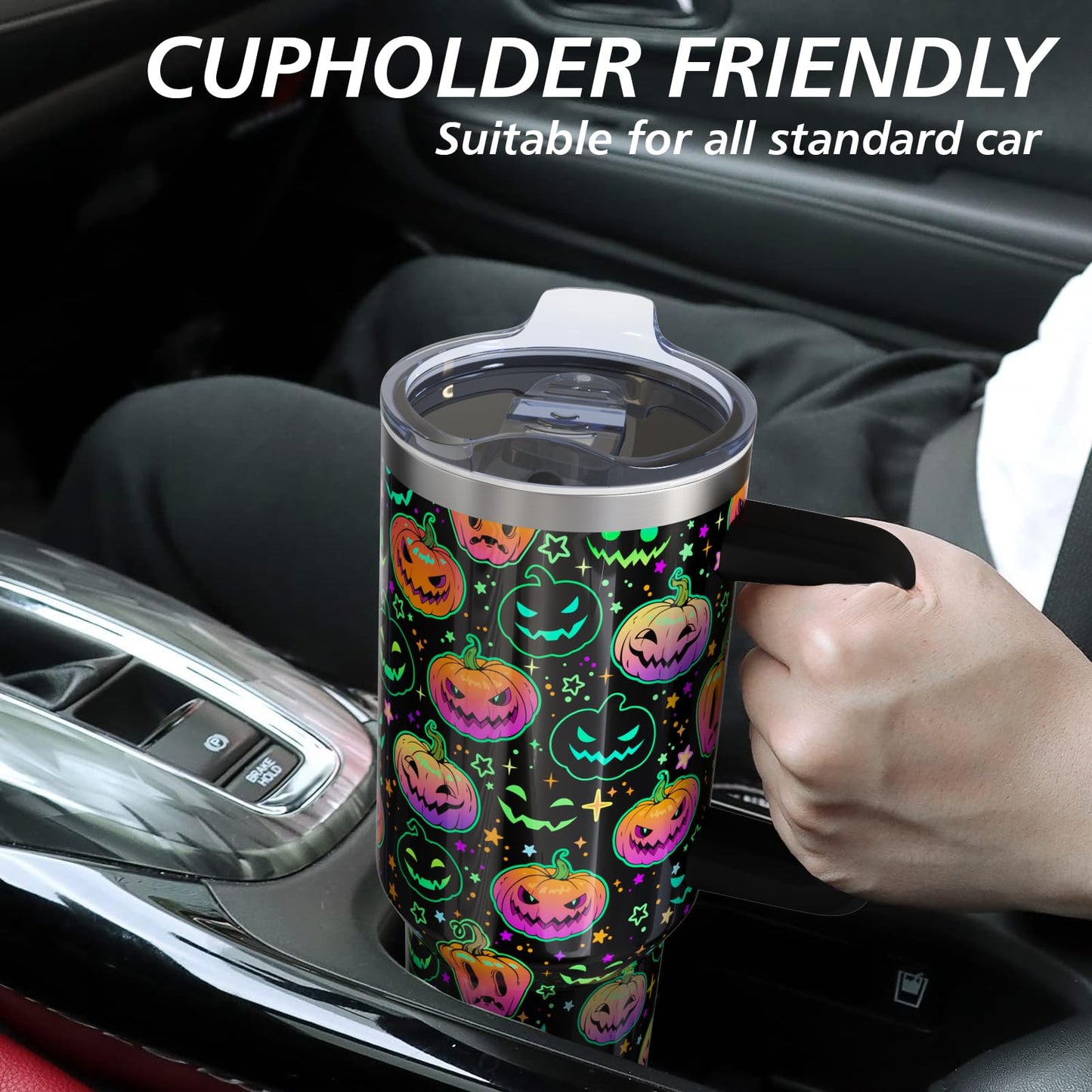 Sabobo Pumpkin Halloween Gifts for Women Men, Horror Pumpkin Face Stainless Steel Insulated Travel Coffee Cup, 40 Oz Tumbler with Handle and Straw, Holiday Birthday Water Bottle (1 PC)