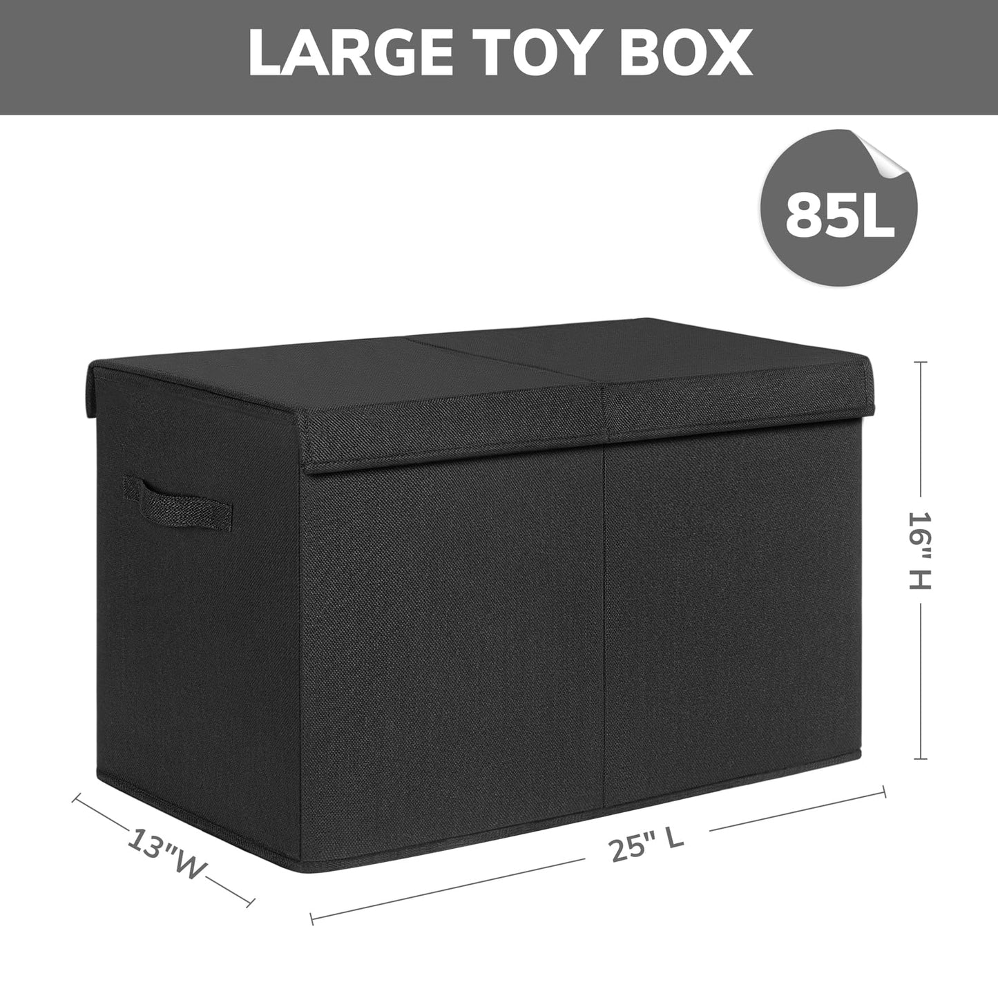 INDRESSME 25"x13"x16" Large Toy Storage, Foldable Storage Bins with Dividers, Toy Chests for Closet, Playroom, Bedroom, Toy Box for Kids, Boys Girls (Black)