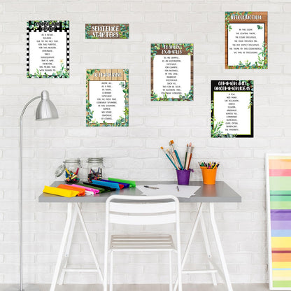 Dunzoom 9 Pieces Sentence Starters Posters Descriptive Vocabulary Classroom Educational Posters English Grammar Chart Bulletin Board Decoration for Middle High School Classroom(Greenery Style)