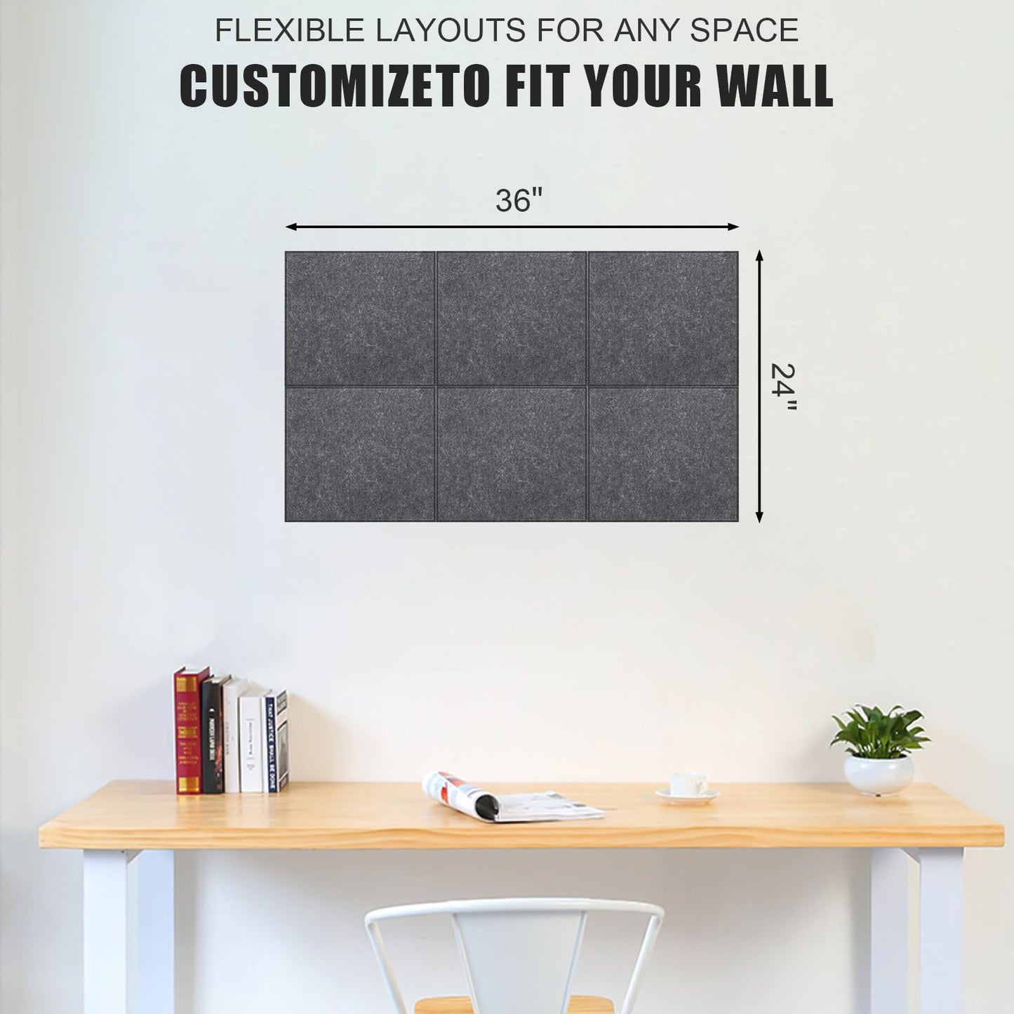 Large Cork Board Alternative 36" X 24" Bulletin Board - 6 Pack Removable Felt Wall Tiles, Cork Wall Tiles Bulletin Board Home Office Essentials - Dark Gray