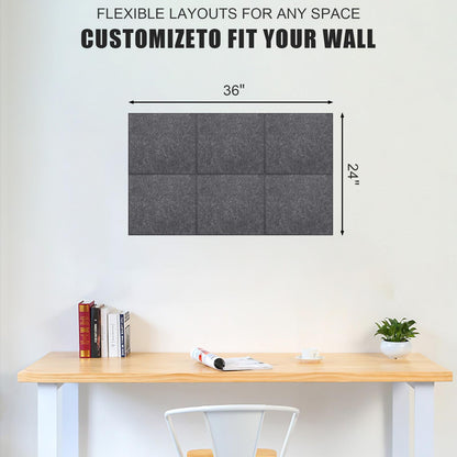 Large Cork Board Alternative 36" X 24" Bulletin Board - 6 Pack Removable Felt Wall Tiles, Cork Wall Tiles Bulletin Board Home Office Essentials - Dark Gray