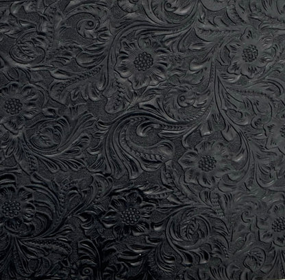 Western Style Bump Texture Geometric Pattern 2.0mm(5-5.5oz) Genuine Leather Sheet, Floral Tooling Craft Leather for DIY Projects (Black | Pattern 12"x24"）