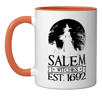 Salem Witch Halloween 1692 Witches Broom Witchy Witchraft Ceramic Mug, Orange/White